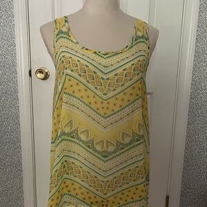 Yellow print sleeveless silk Tunic